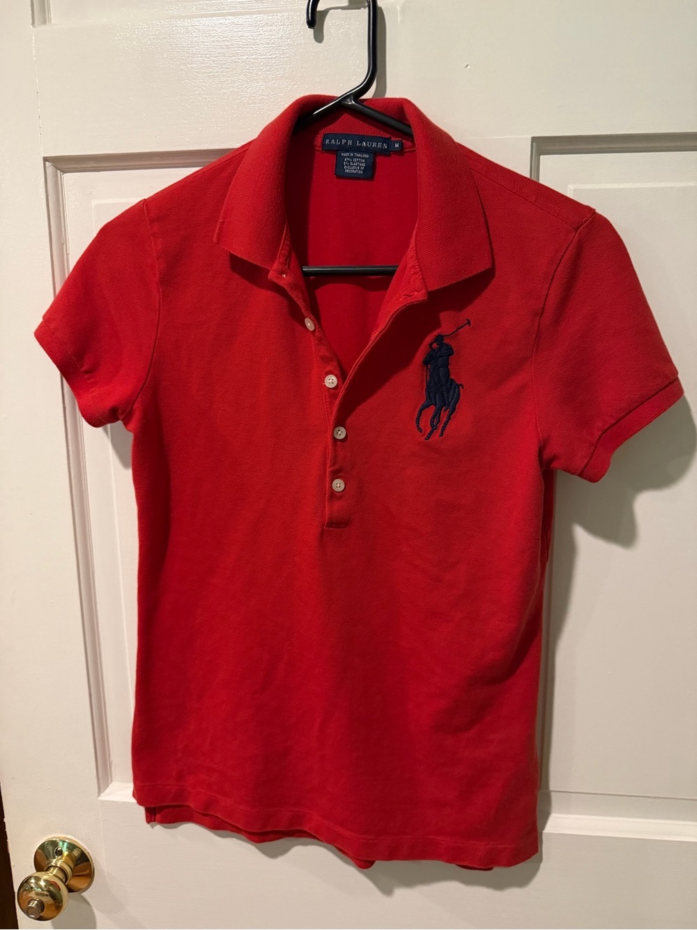 Ralph Lauren Red Sort-Sleeved Polo Button-Down with Oversized Logo